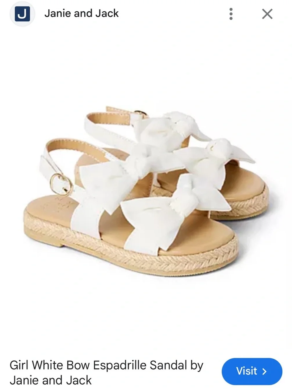 JANIE & JACK | Girls White Bow Espadrille Sandals